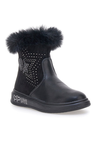 Grazia 1624 Schwarze Stiefeletten mit Kunstfell und Glitzerdetail