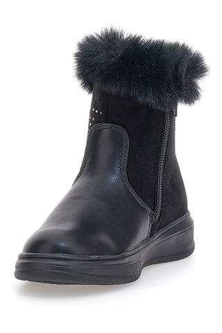 Grazia 1624 Schwarze Stiefeletten mit Kunstfell und Glitzerdetail