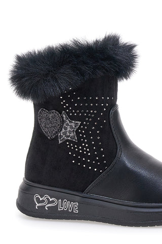 Grazia 1624 Schwarze Stiefeletten mit Kunstfell und Glitzerdetail