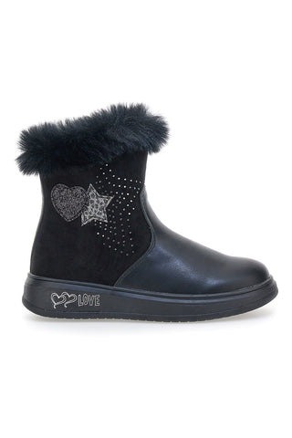 Schwarze Stiefeletten Grazia 1624 mit Glitzersternen und Fell