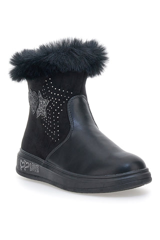 Schwarze Stiefeletten Grazia 1624 mit Glitzersternen und Fell