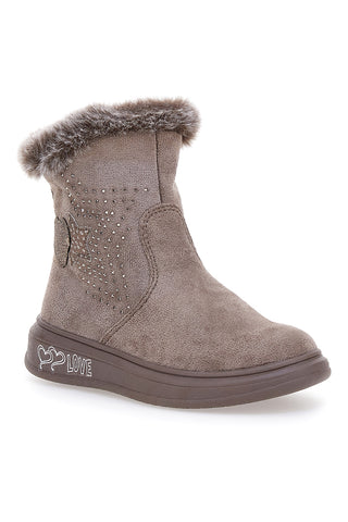 Grazia 1625 Stiefeletten aus Kunstfell und Glitzer in Taupe