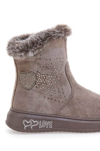 Grazia 1625 Stiefeletten aus Kunstfell und Glitzer in Taupe