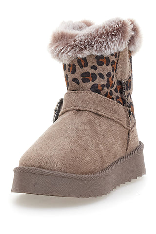 Taupefarbene Stiefeletten mit Leopardenmuster und warmem Fellfutter. Danke 1642