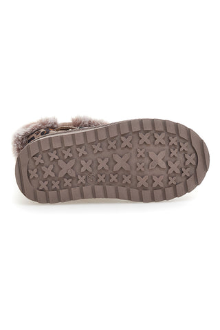 Taupefarbene Stiefeletten mit Leopardenmuster und warmem Fellfutter. Danke 1642