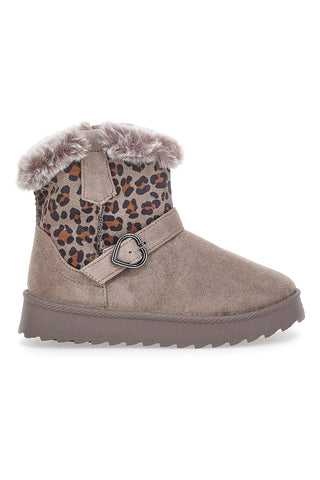 Stivaletti taupe con inserti animalier e interno con pelo Grazie 1642