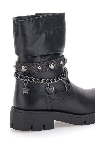 Stivaletti neri con catene e charm Grazie 1740