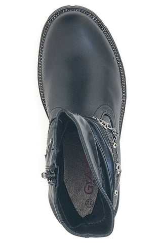 Grazia 1740 schwarze Stiefel mit gerafftem Schaft und dekorativer Kette