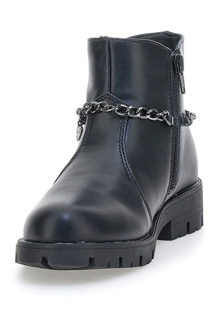 Schwarze Stiefeletten mit Zierkette und Nietenstern. Danke 1729