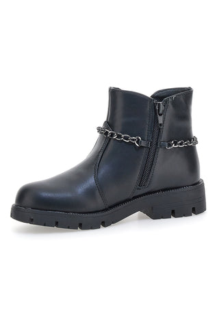 Schwarze Stiefeletten mit Zierkette und Nietenstern. Danke 1729
