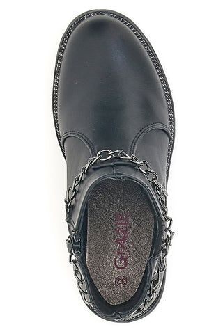 Schwarze Stiefeletten mit Zierkette und Nietenstern. Danke 1729
