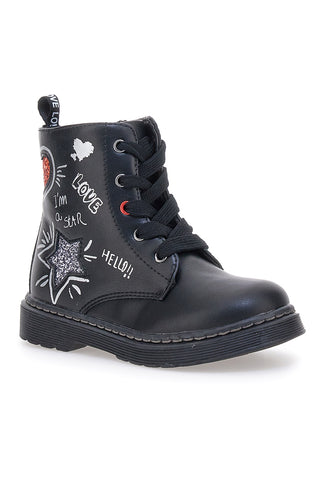 Grazia 1620 schwarze Stiefeletten mit Schriftzug und Glitzer