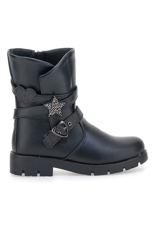 Grazia 1622 schwarze Stiefeletten mit Glitzerstern und Zierriemen