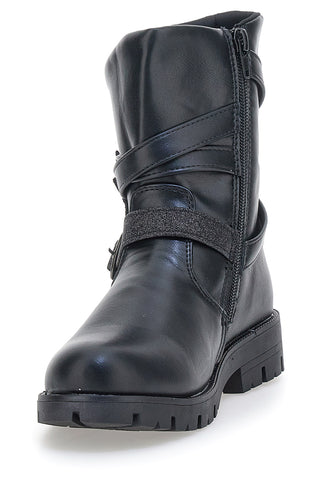 Grazia 1622 schwarze Stiefeletten mit Glitzerstern und Zierriemen