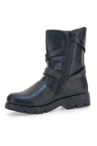 Grazia 1622 schwarze Stiefeletten mit Glitzerstern und Zierriemen