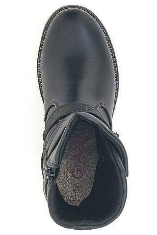 Grazia 1622 schwarze Stiefeletten mit Glitzerstern und Zierriemen