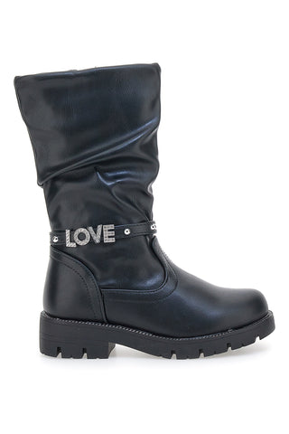 Grazia 1756 Schwarze Stiefel mit Glitzer LOVE Writing