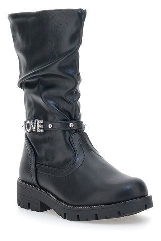 Grazia 1756 Schwarze Stiefel mit Glitzer LOVE Writing