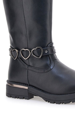 Schwarze Stiefel mit Riemen und dekorativen Herzen Danke 1761