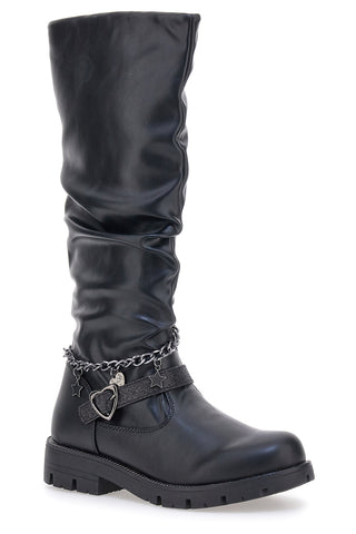 Schwarze Stiefel mit dekorativer Kette Danke 1747
