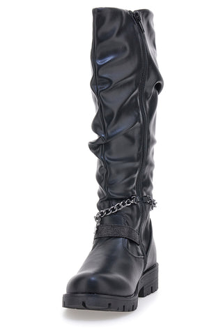 Schwarze Stiefel mit dekorativer Kette Danke 1747