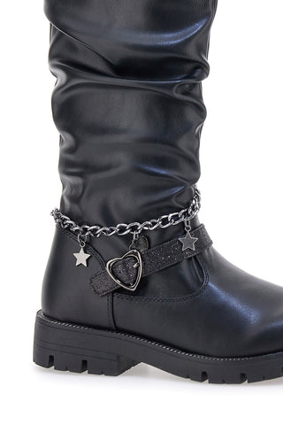 Schwarze Stiefel mit dekorativer Kette Danke 1747