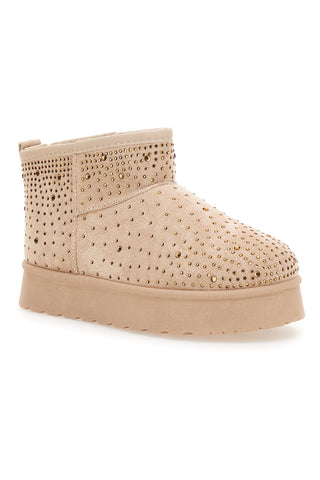 Beige Stiefeletten mit Strasssteinen und warmem Fellfutter. Danke Girls GB2030.
