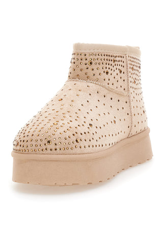 Beige Stiefeletten mit Strasssteinen und warmem Fellfutter. Danke Girls GB2030.