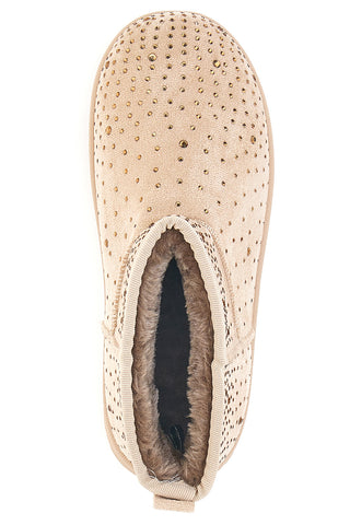 Beige Stiefeletten mit Strasssteinen und warmem Fellfutter. Danke Girls GB2030.