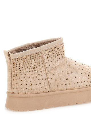 Beige Stiefeletten mit Strasssteinen und warmem Fellfutter. Danke Girls GB2030.