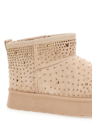 Beige Stiefeletten mit Strasssteinen und warmem Fellfutter. Danke Girls GB2030.