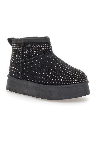 Schwarze Stiefeletten mit Strasssteinen und warmem Fellfutter. Danke Girls GB2030.