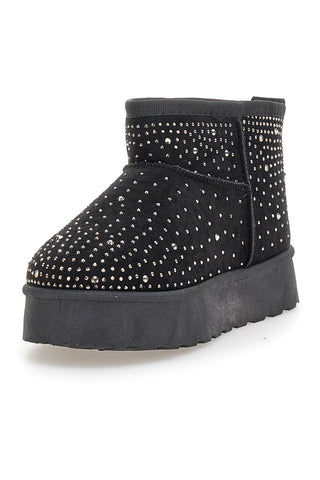 Schwarze Stiefeletten mit Strasssteinen und warmem Fellfutter. Danke Girls GB2030.