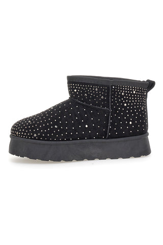Schwarze Stiefeletten mit Strasssteinen und warmem Fellfutter. Danke Girls GB2030.