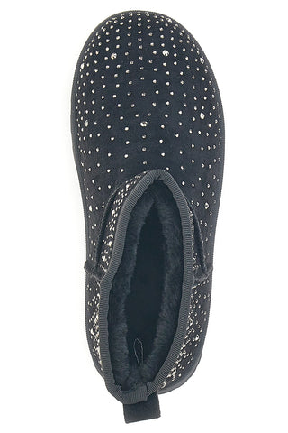 Schwarze Stiefeletten mit Strasssteinen und warmem Fellfutter. Danke Girls GB2030.