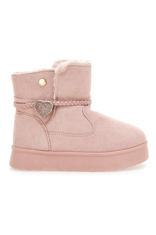 Stivaletti rosa con cuore glitter e interno caldo con pelo