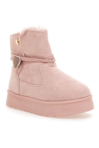 Pinkfarbene Stiefeletten mit Glitzerherz und warmem Fellfutter