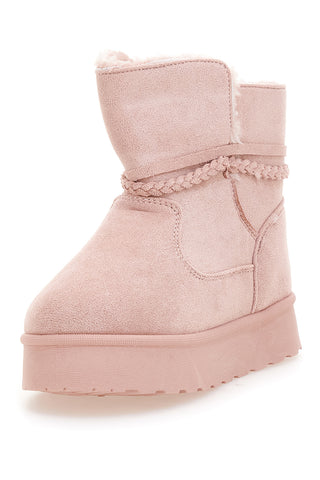 Pinkfarbene Stiefeletten mit Glitzerherz und warmem Fellfutter