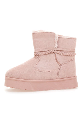 Pinkfarbene Stiefeletten mit Glitzerherz und warmem Fellfutter