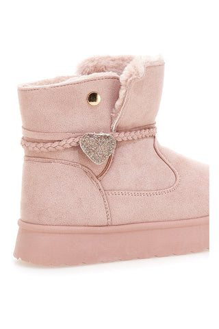 Pinkfarbene Stiefeletten mit Glitzerherz und warmem Fellfutter