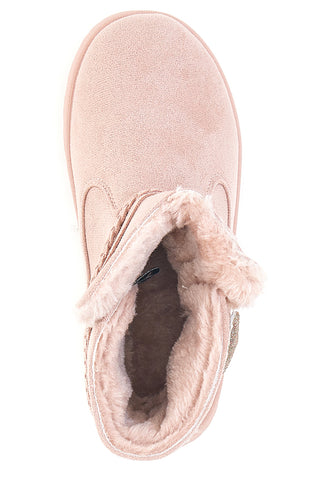 Pinkfarbene Stiefeletten mit Glitzerherz und warmem Fellfutter