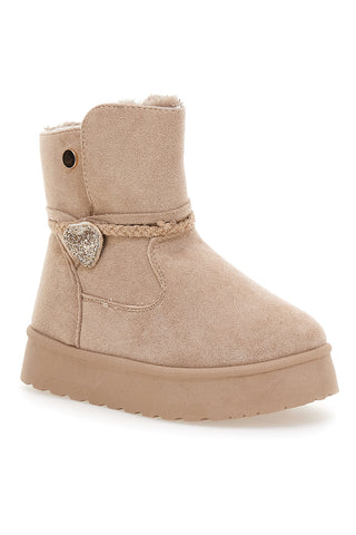 Beige Stiefeletten mit Glitzerherz und warmem Fellfutter