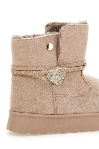 Beige Stiefeletten mit Glitzerherz und warmem Fellfutter
