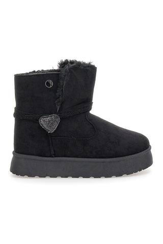 Stivaletti neri con cuore glitter e interno caldo con pelo