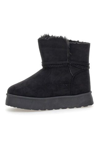 Schwarze Stiefeletten mit Glitzerherz und warmem Fellfutter