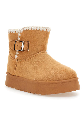 Grazie Mädchen GB2032 Leder-Ankle-Boots mit Schnalle und warmem Fellfutter