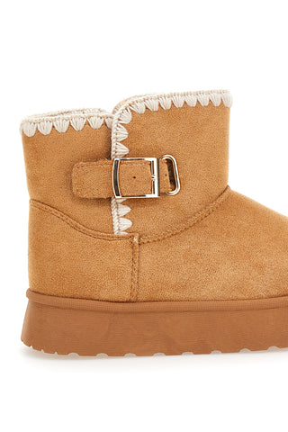 Grazie Mädchen GB2032 Leder-Ankle-Boots mit Schnalle und warmem Fellfutter