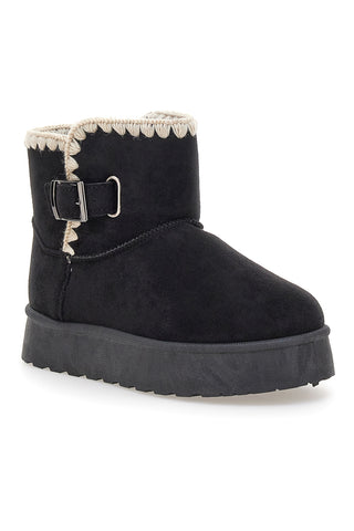 Schwarze Stiefeletten mit Schnalle und warmem Fellfutter, Modell Grazie Girls GB2032