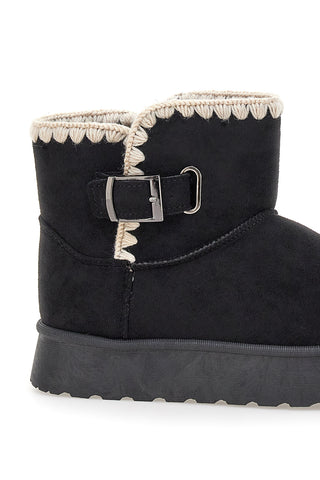 Schwarze Stiefeletten mit Schnalle und warmem Fellfutter, Modell Grazie Girls GB2032
