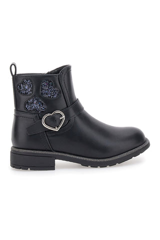 Schwarze Stiefeletten mit Glitzerherzen und Herzschnalle Grazie Girl 456459